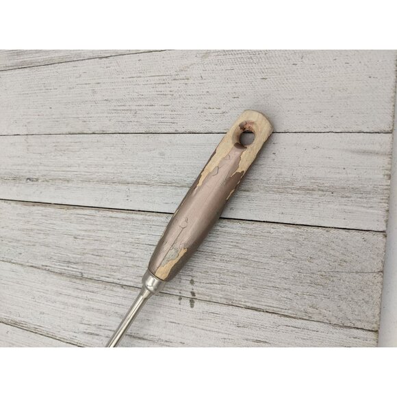 Vintage EKCO Halo Solid Meat Utility Fork Gold Wood Handle 12 3/4" - Picture 2 of 7